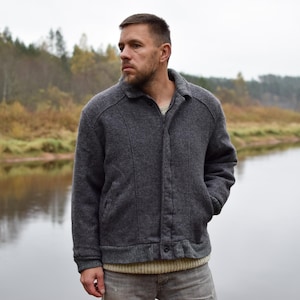 Vintage skandinavische Woll-Überjacke - Kuschelige Winter-Nordic-Retro-Jacke, Herrengröße MEDIUM