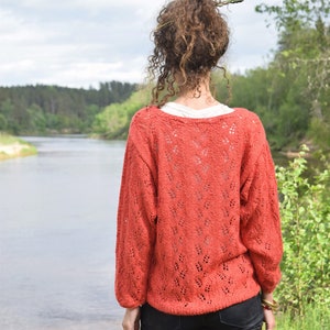 Orange sweater Light orange summer top Transparent sweater Boho shirt Crochet shirt Women's summer shirt image 1