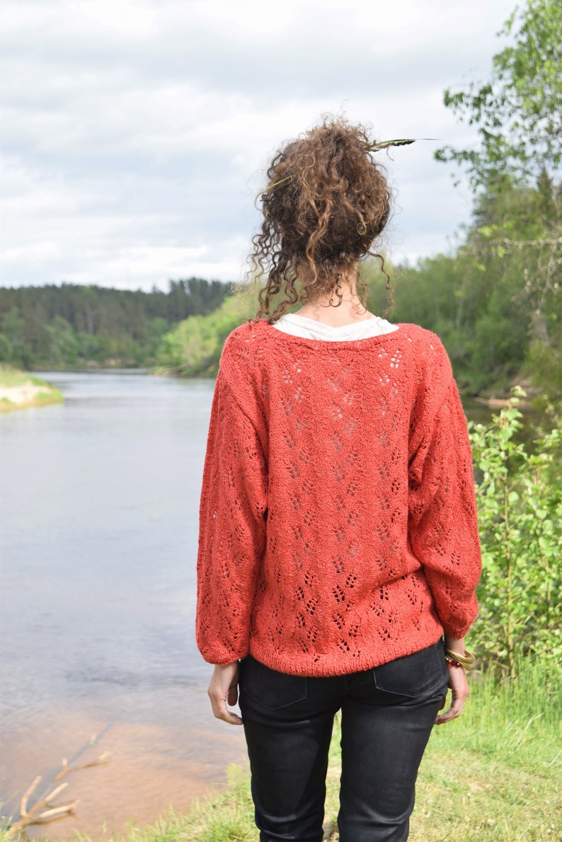 Orange sweater Light orange summer top Transparent sweater Boho shirt Crochet shirt Women's summer shirt image 1