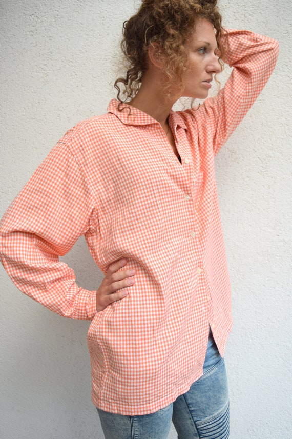 Vintage Plaid Shirt Checked Orange 