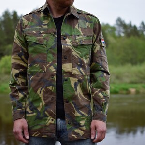 Dutch 90s military jacket - Authentic army camouflage shirt - Green camo utility jacket - Men&#39;s medium size
