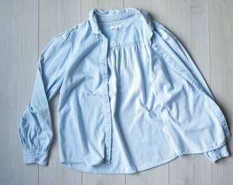 Light blue denim shirt, 90s vintage shirt, cotton blouse, women's shirt,  button up jeans shirt, summer festival wear, women's size L, large