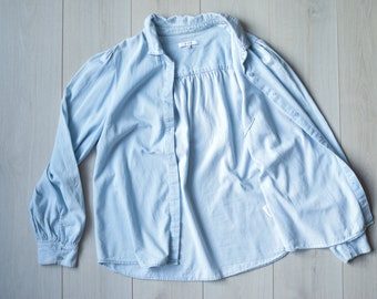 90s Vintage Light Blue Denim Shirt: Cotton Button-Up, Women's L
