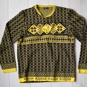 Gelber 90er Pullover, Vintage Strickpullover, Vintage Pullover, Winterpullover, Geschenk für Ihn, Geschenk für Sie, Vintage Pullover