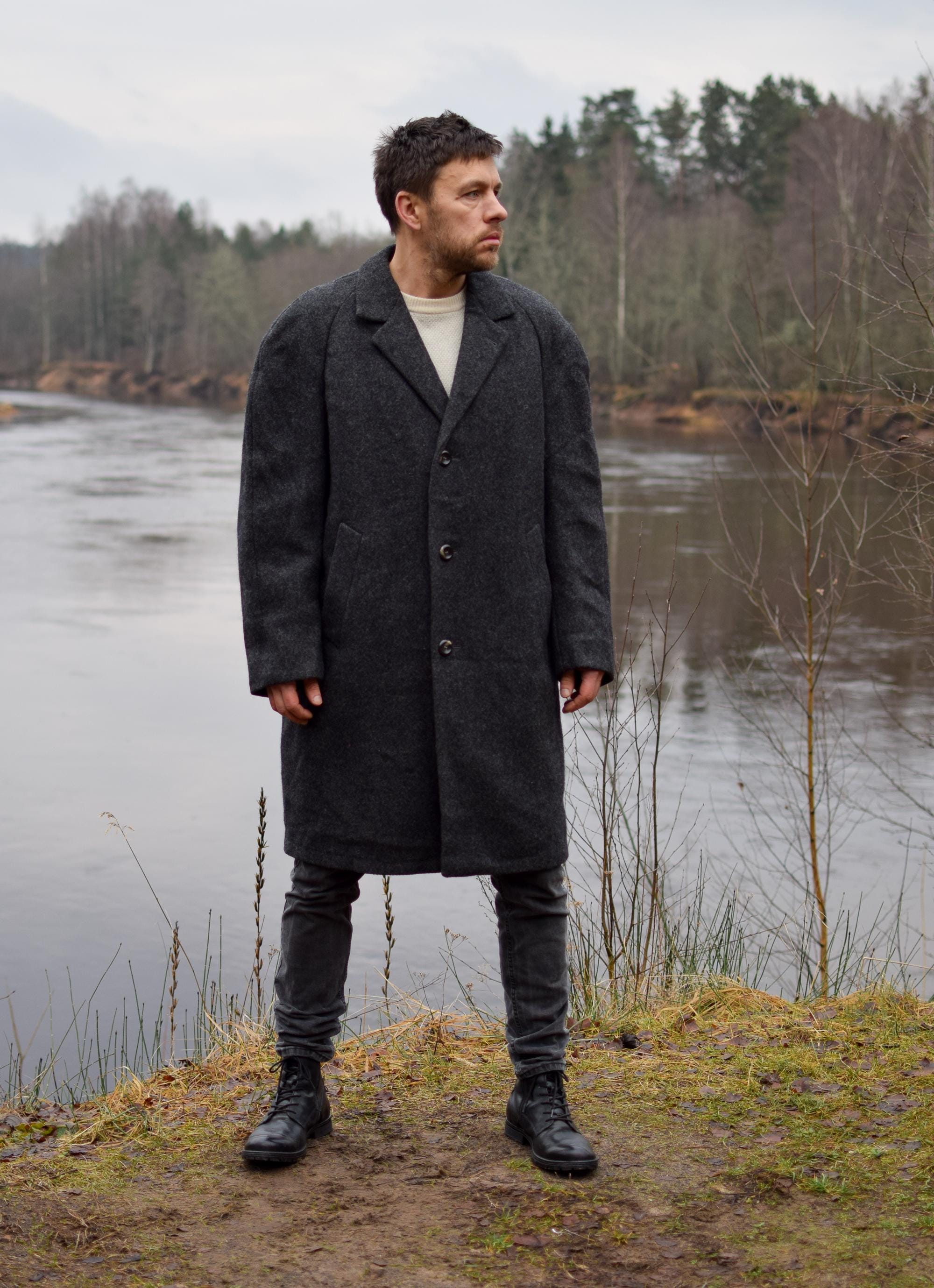 Vintage German Loden Wool Coat: 80s/90s Retro Trench, Men's Large