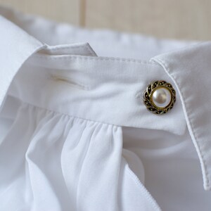 White Victorian jabot blouse, 70s secretary blouse, Elegant retro event top Women's MEDIUM size image 3
