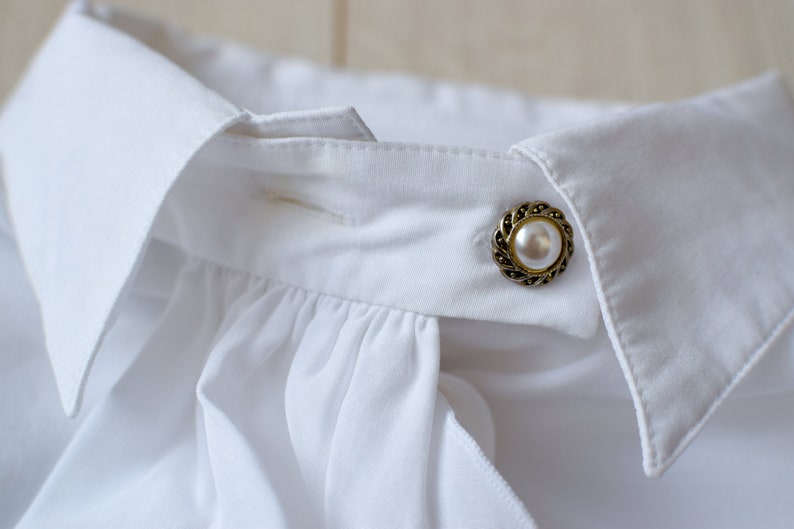 White Victorian jabot blouse, 70s secretary blouse, Elegant retro event top Women's MEDIUM size image 3