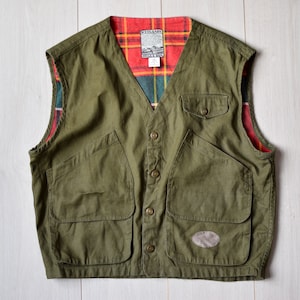 Green vintage Tarpaulin pocket vest, Retro 90s leisure vest, 80s freetime workwear - Men&#39;s MEDIUM size