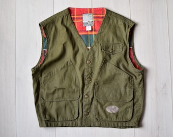 Green vintage Tarpaulin pocket vest, Retro 90s leisure vest, 80s freetime workwear - Men's MEDIUM size
