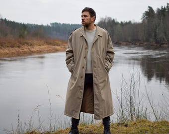 Vintage Taupe Belted Trench Coat: 90s Duster Jacket (size XL