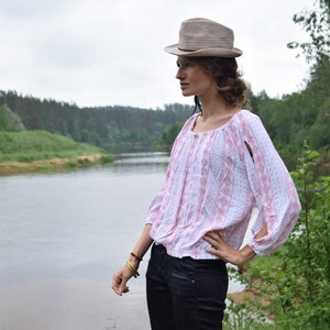 MUSTANG vintage zomershirt Roze boho blouse jaren '70 western country blouse Romantisch bloemenshirt Retro boho blouse afbeelding 7