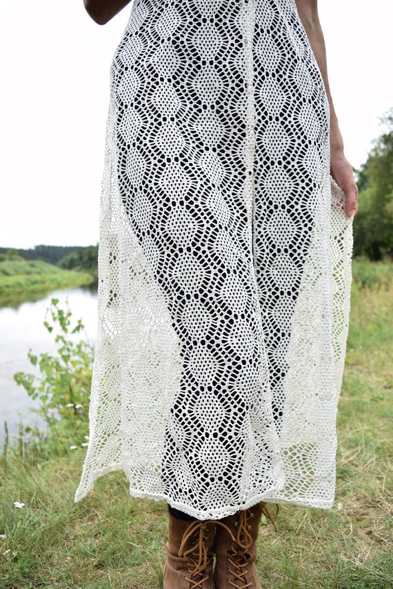 White crochet robe - Vintage summer dress - Bohem… - image 10