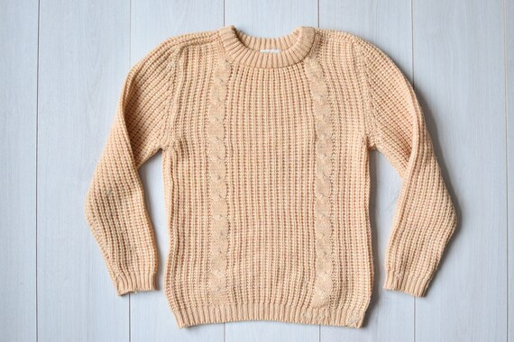 Light peach color handmade sweater, Hand knitted … - image 1