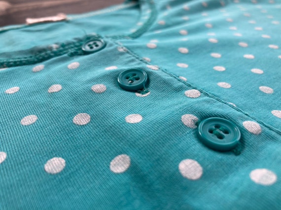 Blue-green (cyan) polka dot summer shirt - Vintag… - image 3