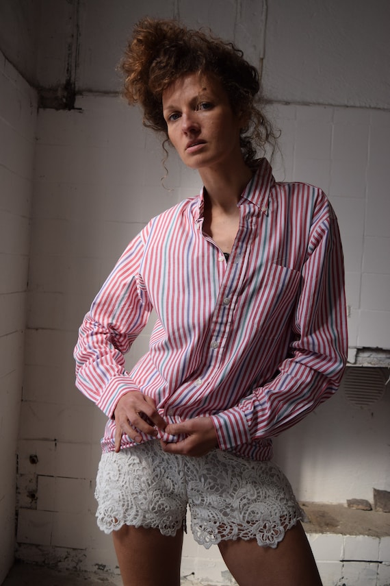 Chemise ray e rouge blanc chemise femme manches longues