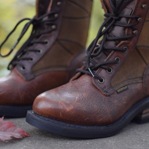 Brown leather boots, vintage tan boots, waterproof, vintage leather boots, 38, women footwear, real leather, combat boots, ranger boots. image 4