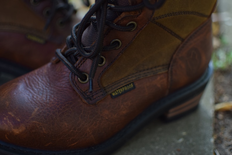 Brown leather boots, vintage tan boots, waterproof, vintage leather boots, 38, women footwear, real leather, combat boots, ranger boots. image 10