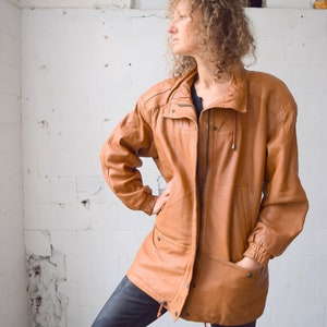 COPACABANA leather jacket, light brown leather coat, real leather, brown jacket, fall jacket, winter coat, size L/M image 3