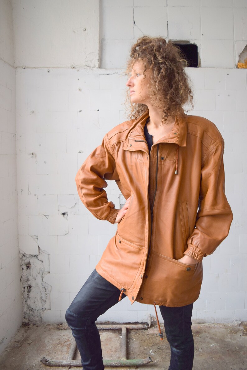 COPACABANA leather jacket, light brown leather coat, real leather, brown jacket, fall jacket, winter coat, size L/M image 3