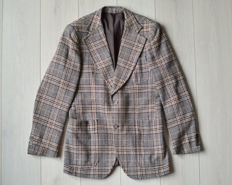 Vintage Checkered Wool Blazer: 80s Retro Sport Coat, Men's Medium