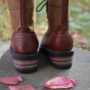 Brown leather boots, vintage tan boots, waterproof, vintage leather boots, 38, women footwear, real leather, combat boots, ranger boots. image 6