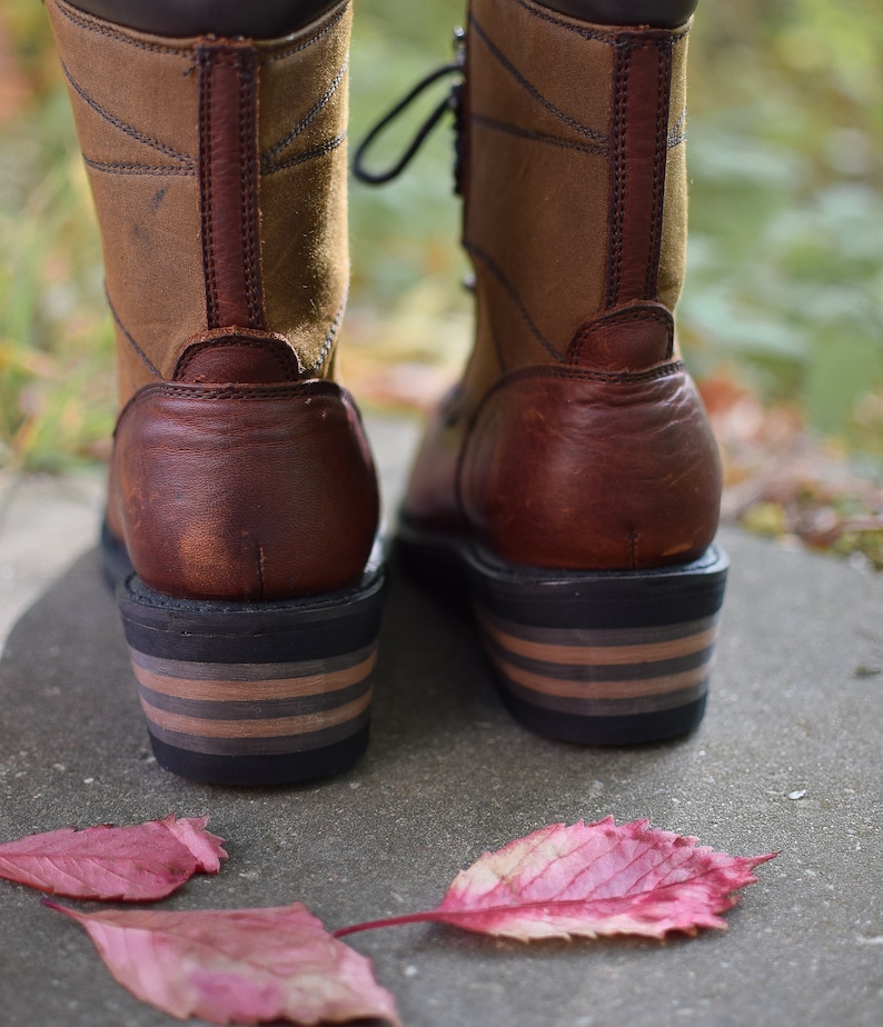 Brown leather boots, vintage tan boots, waterproof, vintage leather boots, 38, women footwear, real leather, combat boots, ranger boots. image 6