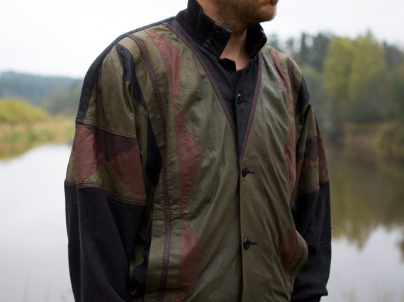 Vintage leather jacket, green leather, bomber jack