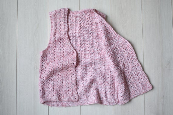 Pink vintage sweater vest, 90s knit vest, handmad… - image 2