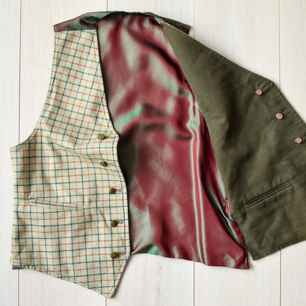 Plaid vintage vest, 70s Sherlock Holmes vest, Made in England, tartan vest, cotton vest, summer wedding vest, Men's size S/M, women's M