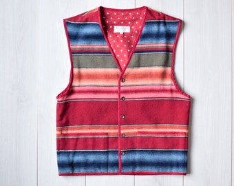 Red vintage vest, striped  90s wool vest, oversize vest, sleeveless jacket, button up, grandpas vest, gift for him, gift for her, Men's M