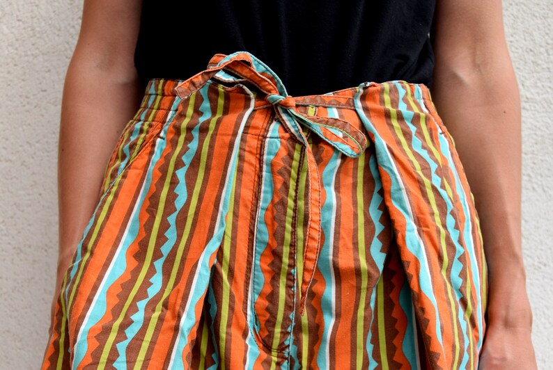 High waist summer skorts, 60s 70s bohemian shorts, striped hippie shorts, festival wear, M image 6