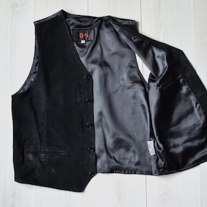Zwart vintage leren gilet, echt leren retro jaren 90 vest, elegant formeel vintage vest, jaren 80 bikerjack - MEDIUM herenmaat