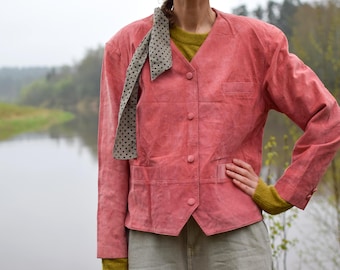 Vintage Rosa Wildlederjacke: Damengröße Medium