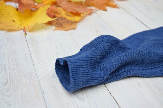 Blue woven sweater, vintage wool jumper, V neck s… - image 6