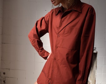 Terra cota brown vintage shirt, button-up shirt, long sleeved 90s shirt, delicate boho shirt, S/M, women shirt, long sleeve.