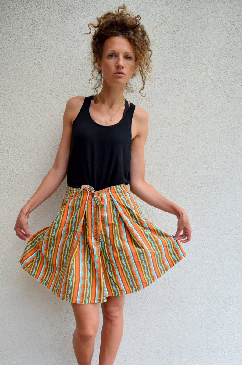 High waist summer skorts, 60s 70s bohemian shorts, striped hippie shorts, festival wear, M image 8