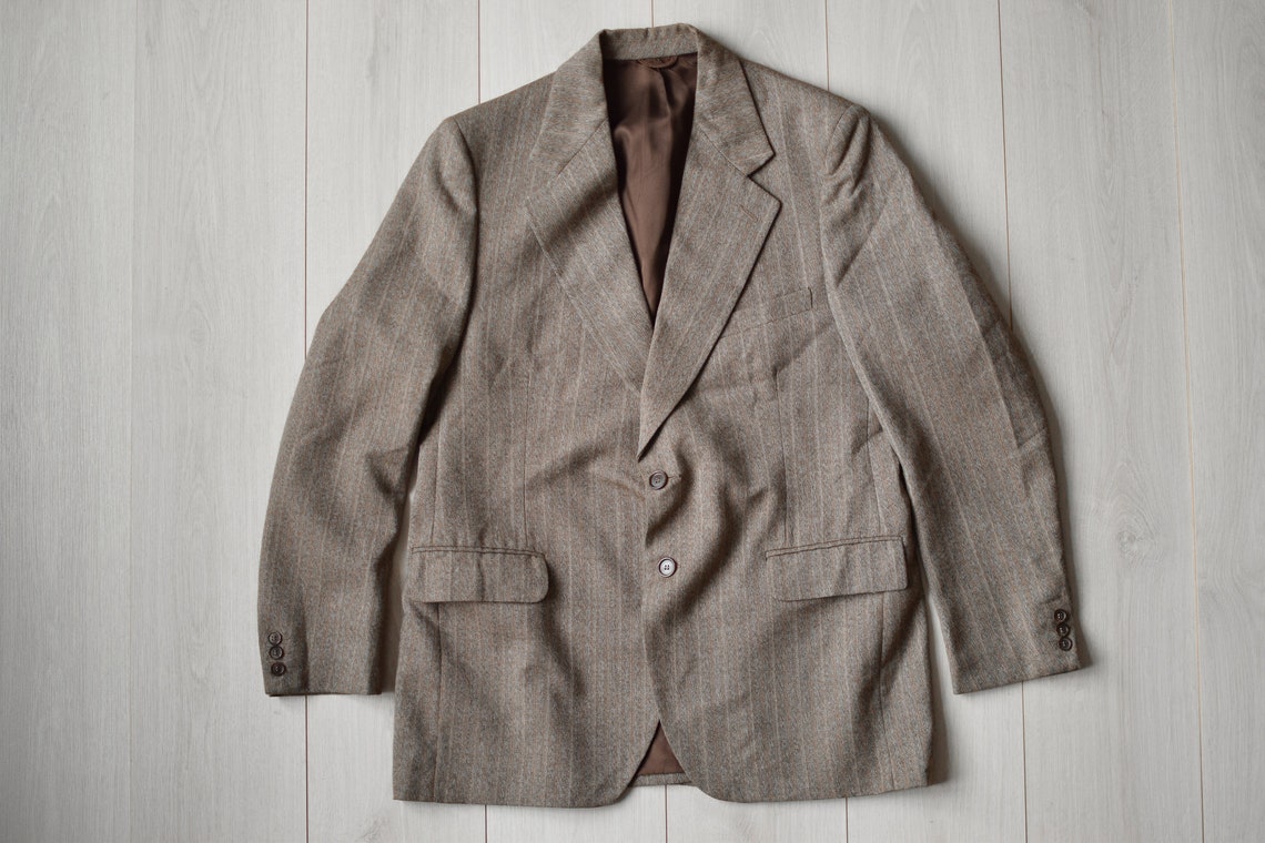 Vintage 80s Wool Blazer: Brown Oversized Sport Coat, Men's Large, foto 4 di 5
