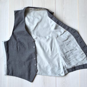 Classic 90s formal event waistcoat, Elegant tailored cotton under suit vest, Gray retro wedding party waistcoat - Men&#39;s MEDIUM size
