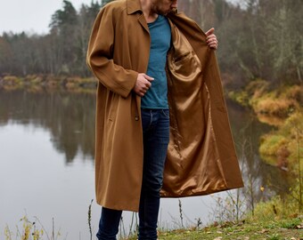 Vintage Sand Brown Topcoat - Men's Long Trench Coat, 80s Retro