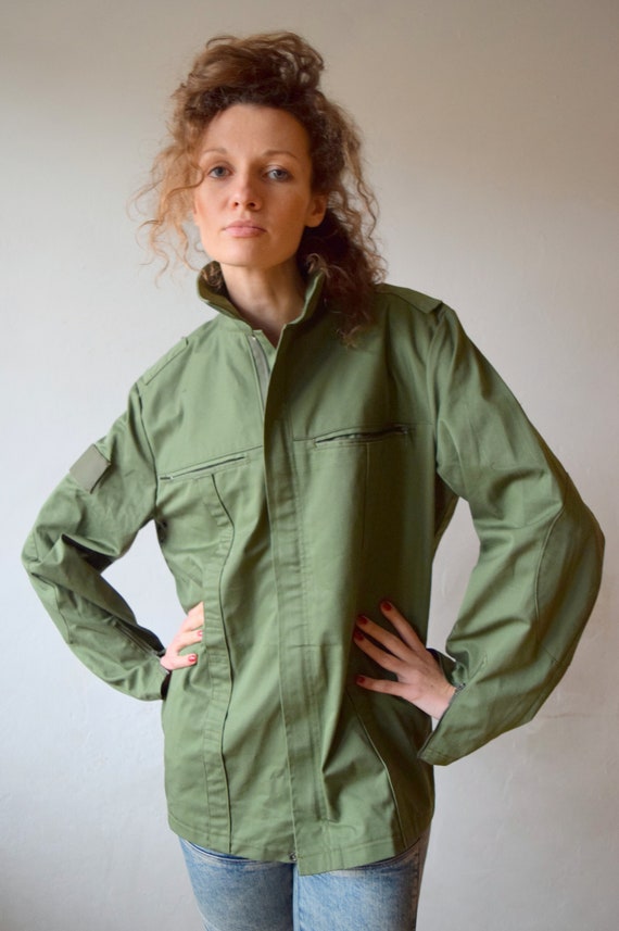 MEN VINTAGE GREEN ARMY JACKET FRENCH COAT MILITARY OLIVE GENUINE SURPLUS SUMMER