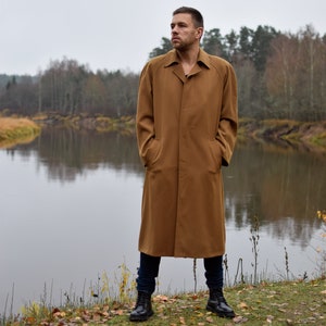 Sand brown vintage topcoat - Men&#39;s long trench coat - Retro 80s autumn jacket - Men&#39;s large size