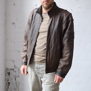 Vintage biker jacket, brown leather jacket, distressed jacket, moto jacket, real leather, motorcycle, 70s aviator jacket, size