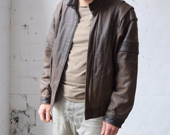 Vintage Braune Leder Bikerjacke im Stil der 70er Jahre