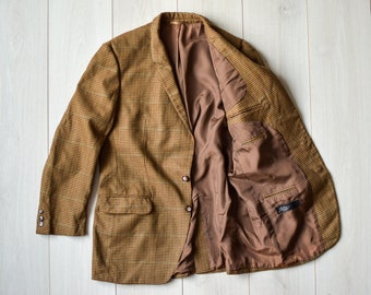 Blazer en tweed écossais authentique, manteau de sport rétro britannique des années 80, costume de bureau marron orange, veste Sherlock Holmes - taille MOYENNE pour homme