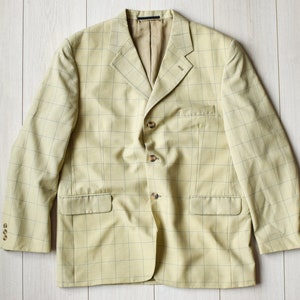 Windowpane check pattern jacket, Vintage 80s summer sport coat, Retro wedding suit, 90s business blazer - Men&#39;s LARGE size