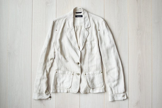 Women's LINEN Blazer, 90s Vintage Jacket, Secretary Costume, Sustainable  Organic Material Topcoat Women's MEDIUM Size 