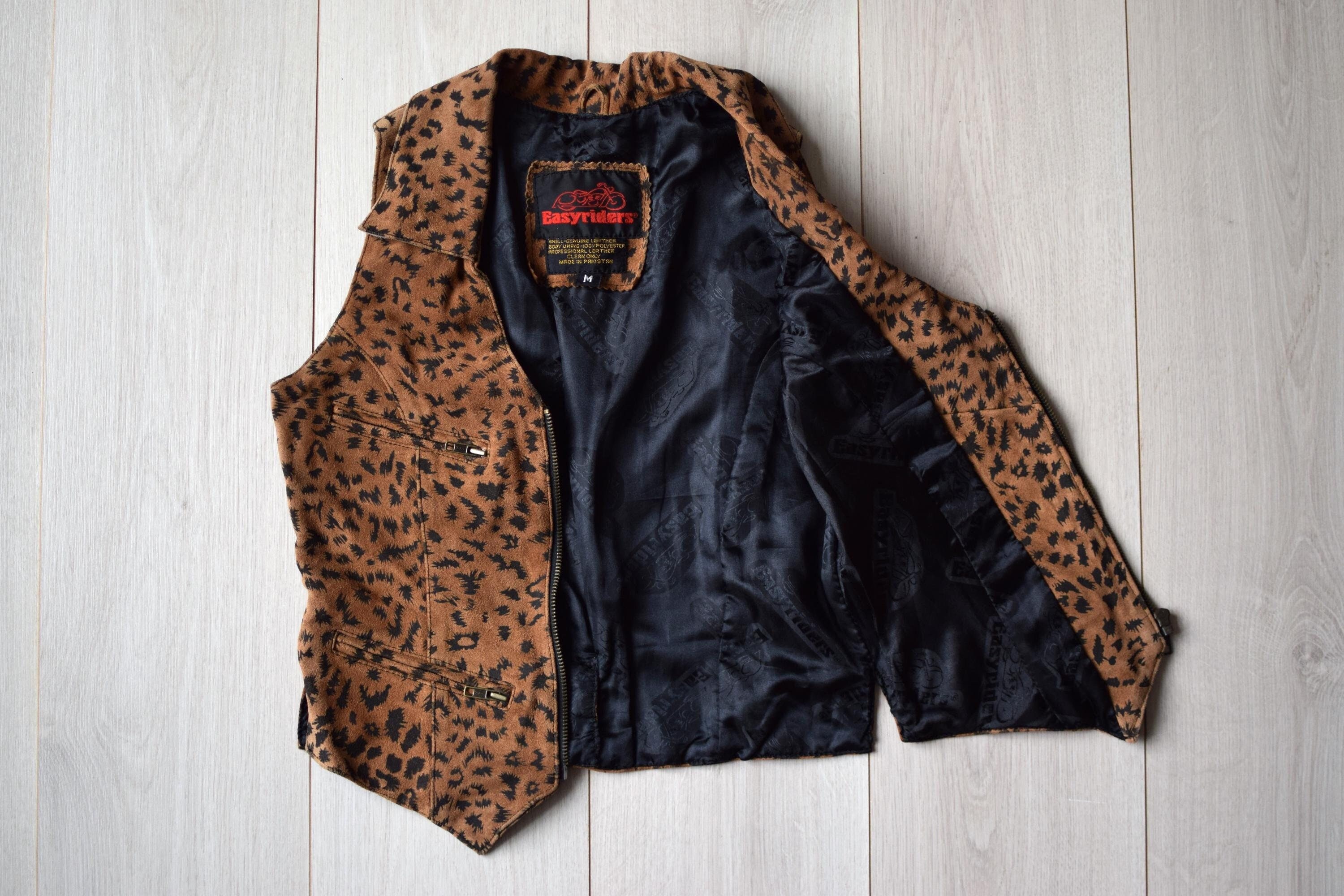 vintage leopard far vest 80s〜90s 80s Vintage Leopard Print Leather Moto Vest - Women's Small - Etsy