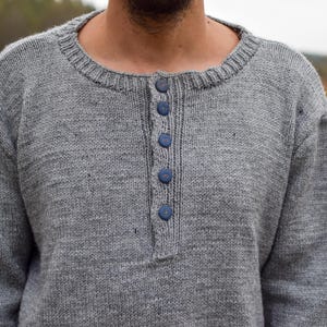 Vintage handmade nordic pullover, Gray Scdandinavian button pullover, Oversize retro jumper - Men&#39;s MEDIUM size