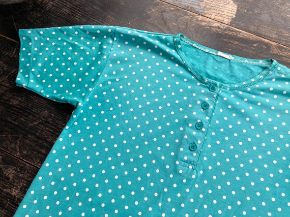 Blue-green (cyan) polka dot summer shirt - Vintag… - image 2