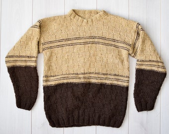 Brown winter sweater, knitted pullover, 80s vintage jumper, grandpas sweater, Nordic vintage, chunky oversize sweater, Mens size M